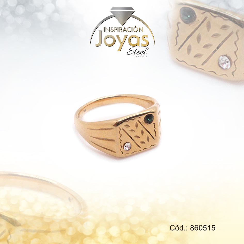 860515 Anillo de Acero Caballero Circón Dorado Cuadrado Talla 9 - 860515 - Imagen 1