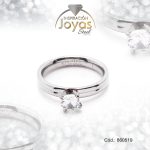 Anillo de Acero Solitario Circón Plateado Círculo Talla 8 - 860519