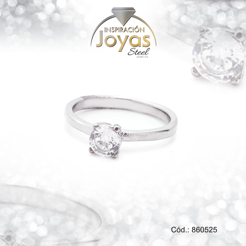 860525 Anillo de Acero Solitario Circón Plateado Círculo Talla 8 - 860525 - Imagen 1