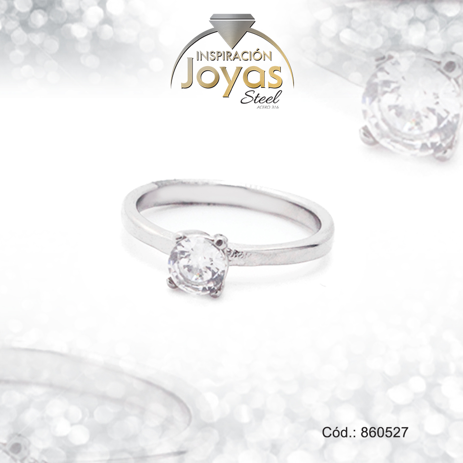 860527 Anillo de Acero Solitario Circón Plateado Círculo Talla 10 - 860527 - Imagen 1
