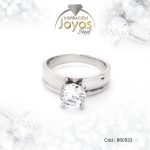 Anillo de Acero Solitario Circón Plateado Círculo Talla 6 - 860533