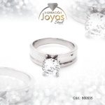 Anillo de Acero Solitario Circón Plateado Círculo Talla 8 - 860535