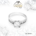 Anillo de Acero Solitario Circón Plateado Cuadrado Talla 6 - 860537