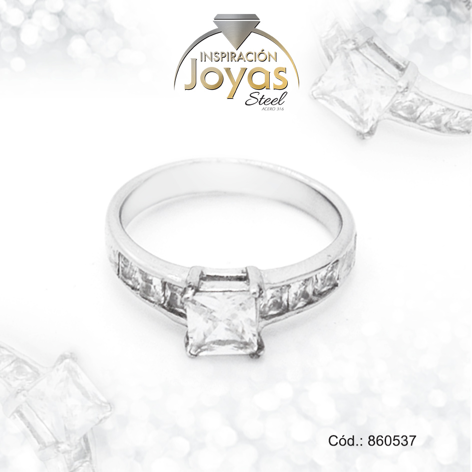 860537 Anillo de Acero Solitario Circón Plateado Cuadrado Talla 6 - 860537 - Imagen 1
