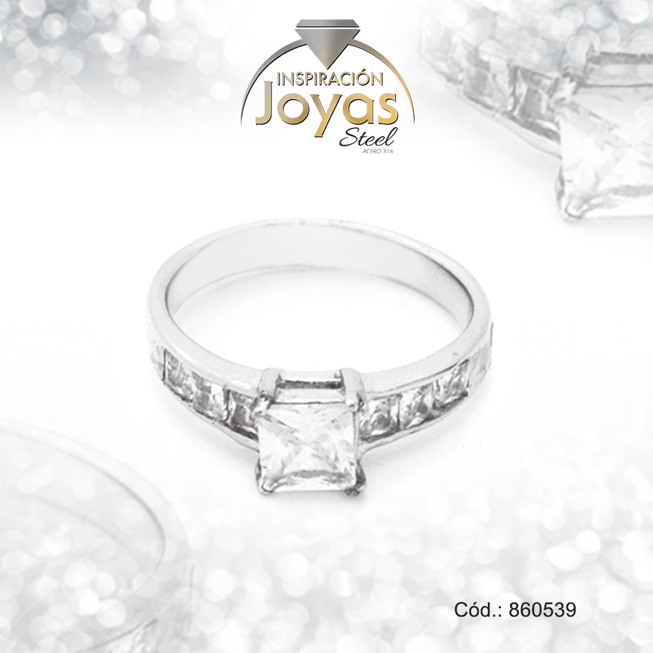 860539 Anillo de Acero Solitario Circón Plateado Cuadrado Talla 9 - 860539 - Imagen 1