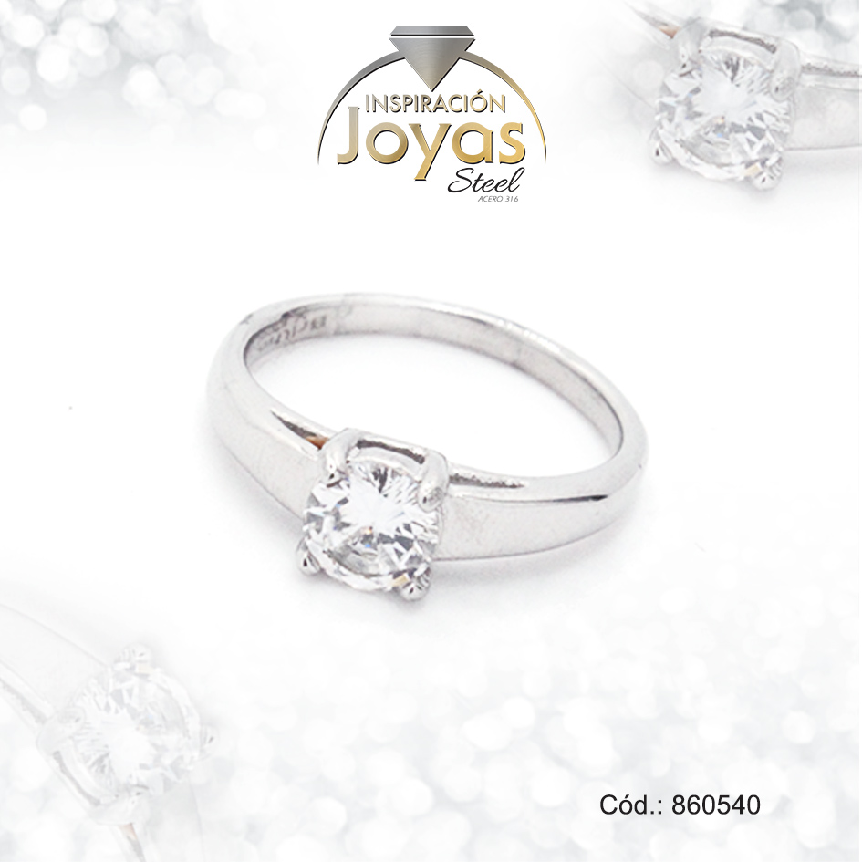 860540 Anillo de Acero Solitario Circón Plateado Círculo Talla 7 - 860540 - Imagen 1