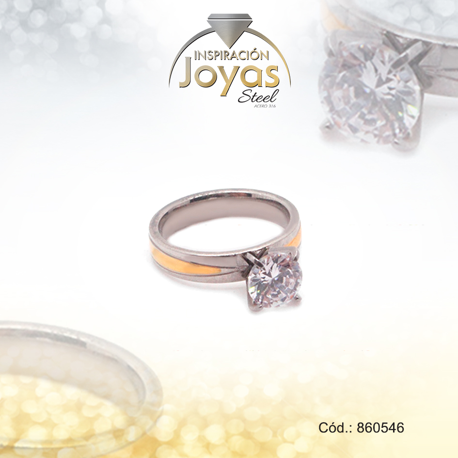 860546 Anillo de Acero Solitario Circón 2 Tonos Círculo Talla 9 - 860546 - Imagen 1