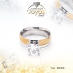 Anillo de Acero Solitario Circón 2 Tonos Círculo Talla 6 - 860550