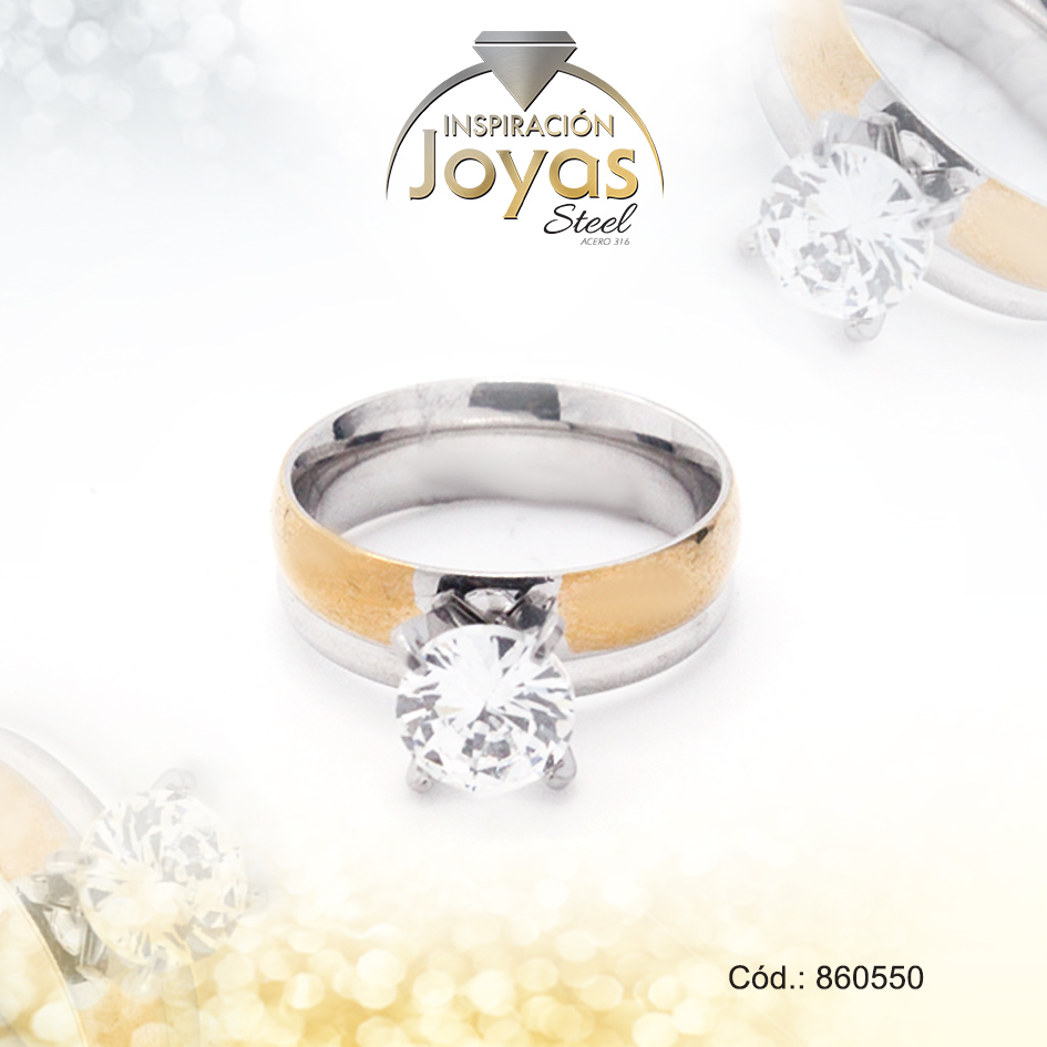 860550 Anillo de Acero Solitario Circón 2 Tonos Círculo Talla 6 - 860550 - Imagen 1