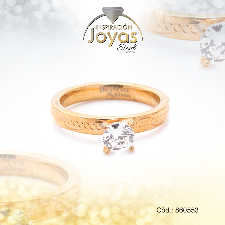 860553 Anillo de Acero Solitario Circón Dorado Círculo Talla 7 - 860553 - Imagen 1