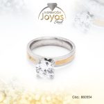 Anillo de Acero Solitario Circón Dorado Círculo Talla 8 - 860554