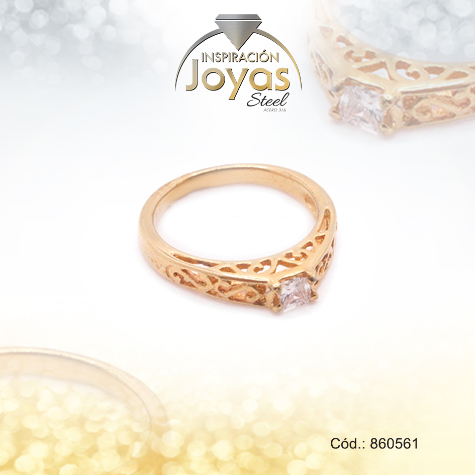 860561 Anillo de Acero Solitario Circón Dorado Cuadrado Talla 7 - 860561 - Imagen 1