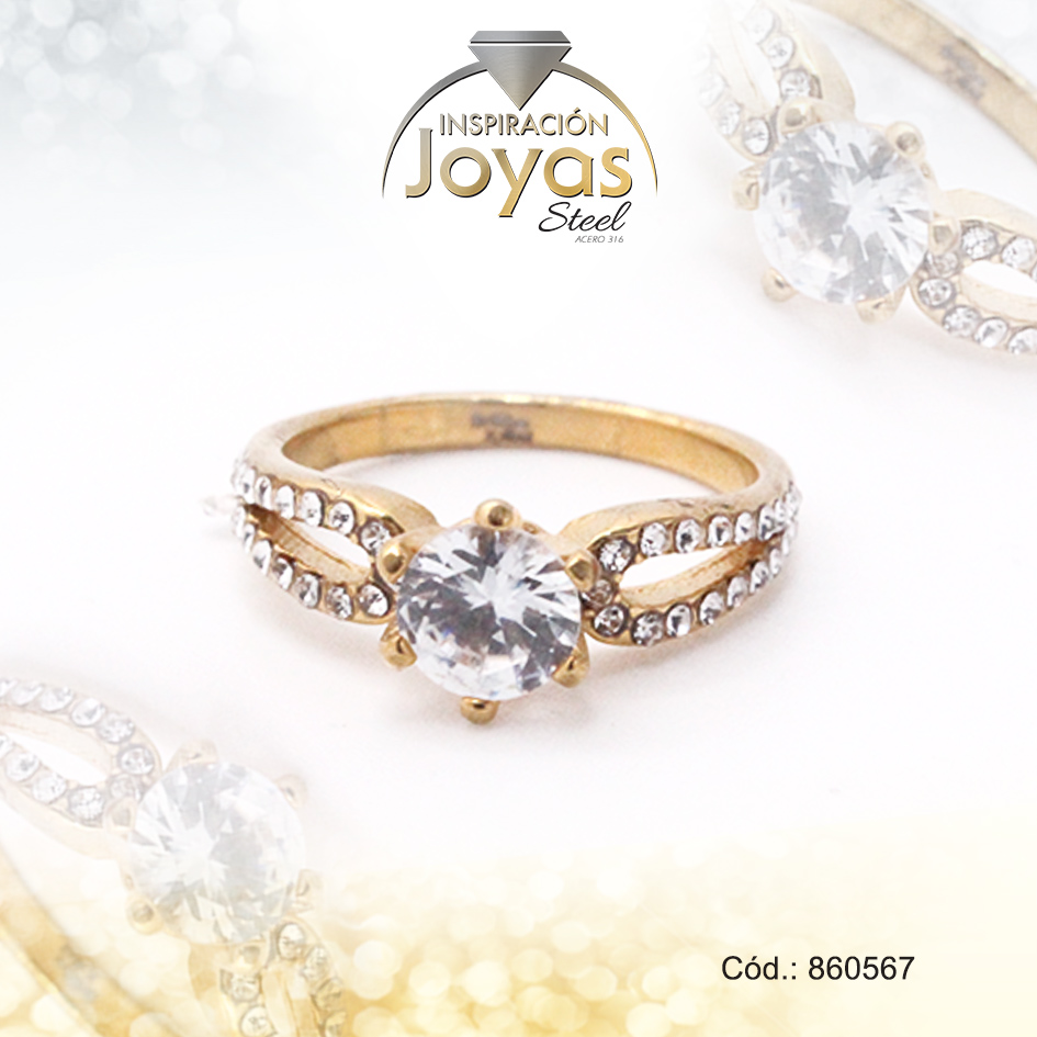 860567 Anillo de Acero Solitario Circón Dorado Círculo Talla 6 - 860567 - Imagen 1