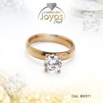 Anillo de Acero Solitario Circón Dorado Círculo Talla 8 - 860571