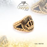 Anillo de Acero Caballero Esmalte Dorado Punk NegroTalla 8 - 860708