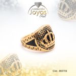 Anillo de Acero Caballero Esmalte Dorado Punk NegroTalla 9 - 860709