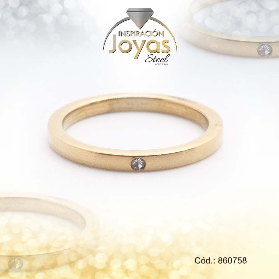 860758 Anillo de Acero Matrimonio Circón Dorado Talla 6 - 860758 - Imagen 1