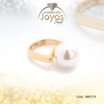 Anillo de Acero Variado Perla Dorado Esfera Talla 8 - 860774 - Imagen 2