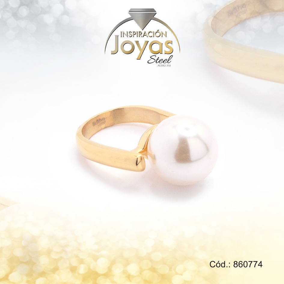 860774 Anillo de Acero Variado Perla Dorado Esfera Talla 8 - 860774 - Imagen 1