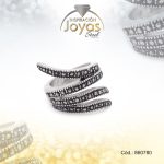 Anillo de Acero Variado Piedra Plateado Espinela Negro Talla 6 - 860780