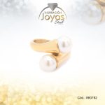 Anillo de Acero Variado Perla Dorado Doble Talla 10 - 860782