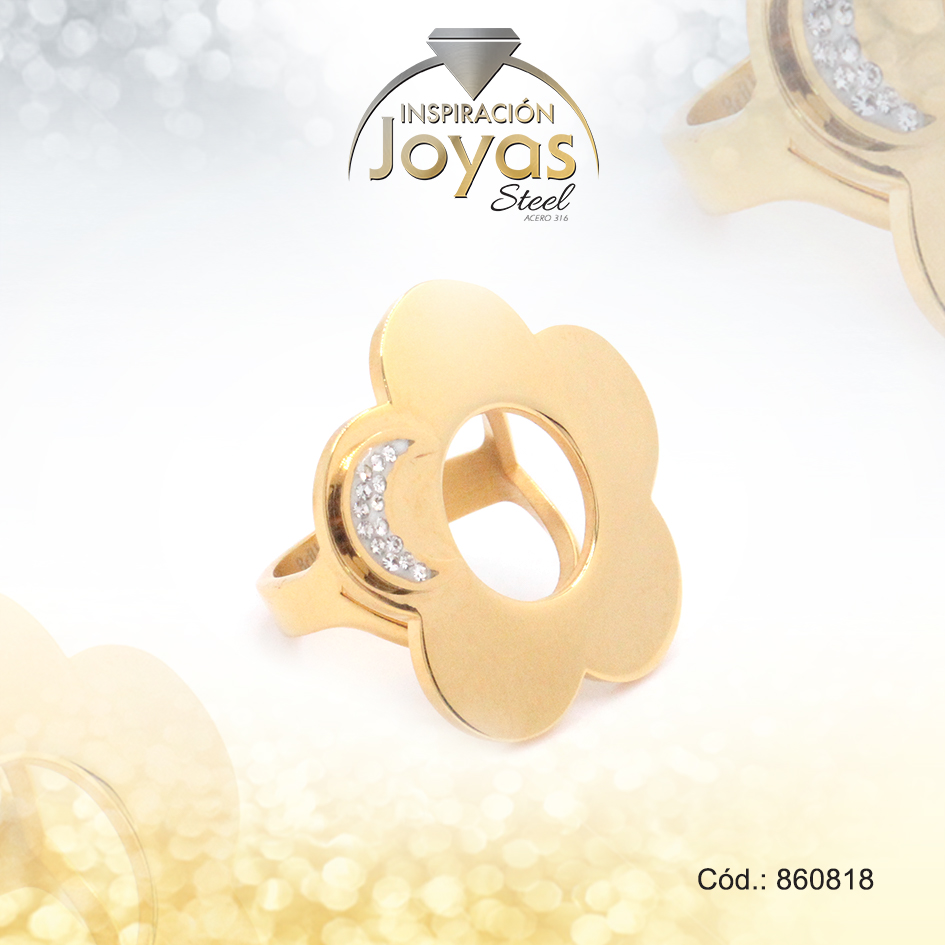 860818 Anillo de Acero Variado Micro Circón Dorado Flor Talla 6 - 860818 - Imagen 1