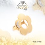 Anillo de Acero Variado Micro Circón Dorado Flor Talla 9 - 860821