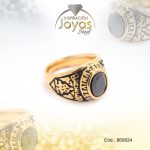 Anillo de Acero Graduacion Piedra Dorado Bachiller NegroTalla 12 - 860824