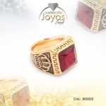 Anillo de Acero Caballero Pierdra Dorado Vintage, Rey Crown RojoTalla 9 - 860826