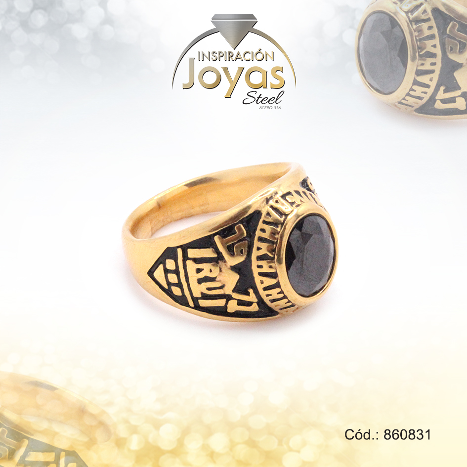 860831 Anillo de Acero Graduacion Piedra Dorado Vintage, 1971 NegroTalla 10 - 860831 - Imagen 1