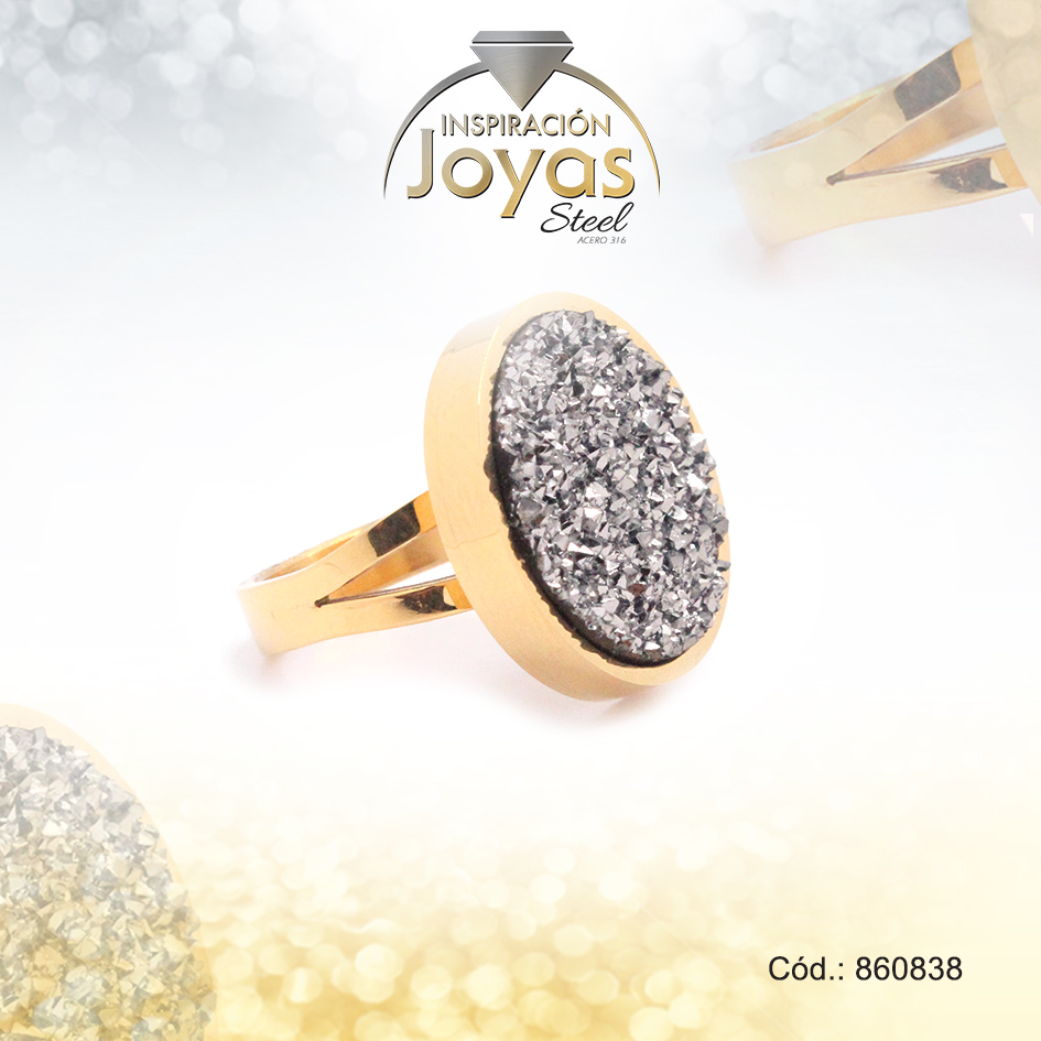 860838 Anillo de Acero Variado Piedra Dorado Volcánica Talla 9 - 860838 - Imagen 1