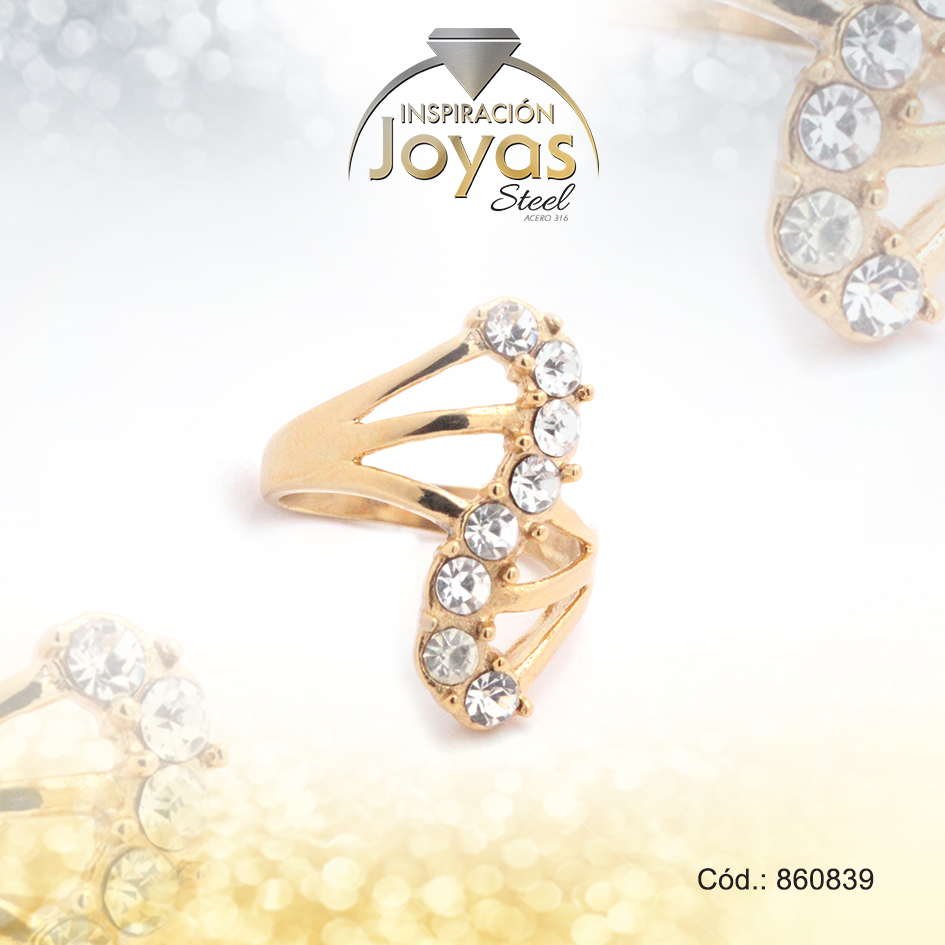 860839 Anillo de Acero Variado Circón Dorado Múltiple Talla 6 - 860839 - Imagen 1