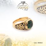 Anillo de Acero Caballero Piedra Dorado Vintage VerdeTalla 9 - 860843