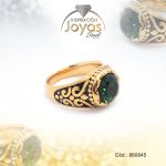 Anillo de Acero Caballero Piedra Dorado Vintage VerdeTalla 11 - 860845