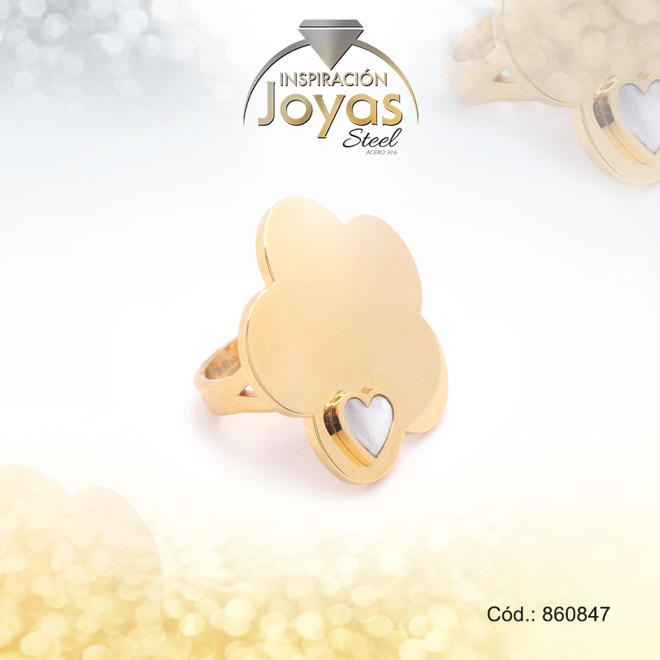 860847 Anillo de Acero Variado Nácar Dorado Flor Talla 6 - 860847 - Imagen 1