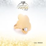 Anillo de Acero Variado Nácar Dorado Flor Talla 8 - 860849