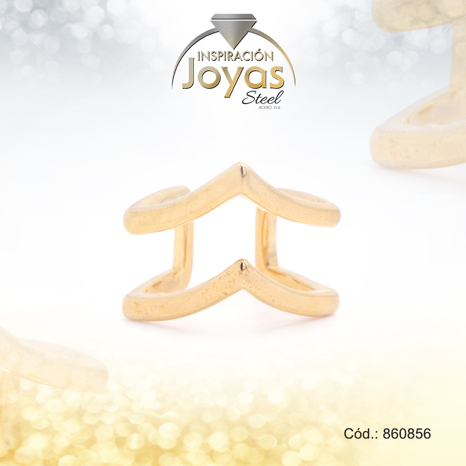 860856 Anillo de Acero Variado Dorado Doble V Talla 7 - 860856 - Imagen 1