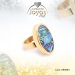 Anillo de Acero Variado Concha de Abalone Dorado Óvalo Talla 9 - 860860