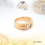 Anillo de Acero Caballero Circón Dorado Solitario BlancoTalla 7 - 860861