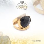Anillo de Acero Variado Piedra Dorado Óvalo Negro Talla 6 - 860865