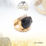 Anillo de Acero Variado Piedra Dorado Óvalo Negro Talla 10 - 860868