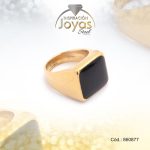 Anillo de Acero Caballero Piedra Dorado Cuadrado NegroTalla 3 - 860877