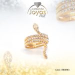 Anillo de Acero Variado Circón Dorado Serpiente Talla 6 - 860893