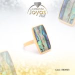 Anillo de Acero Variado Concha de Abalone Dorado Cuadrado Talla 7 - 860905