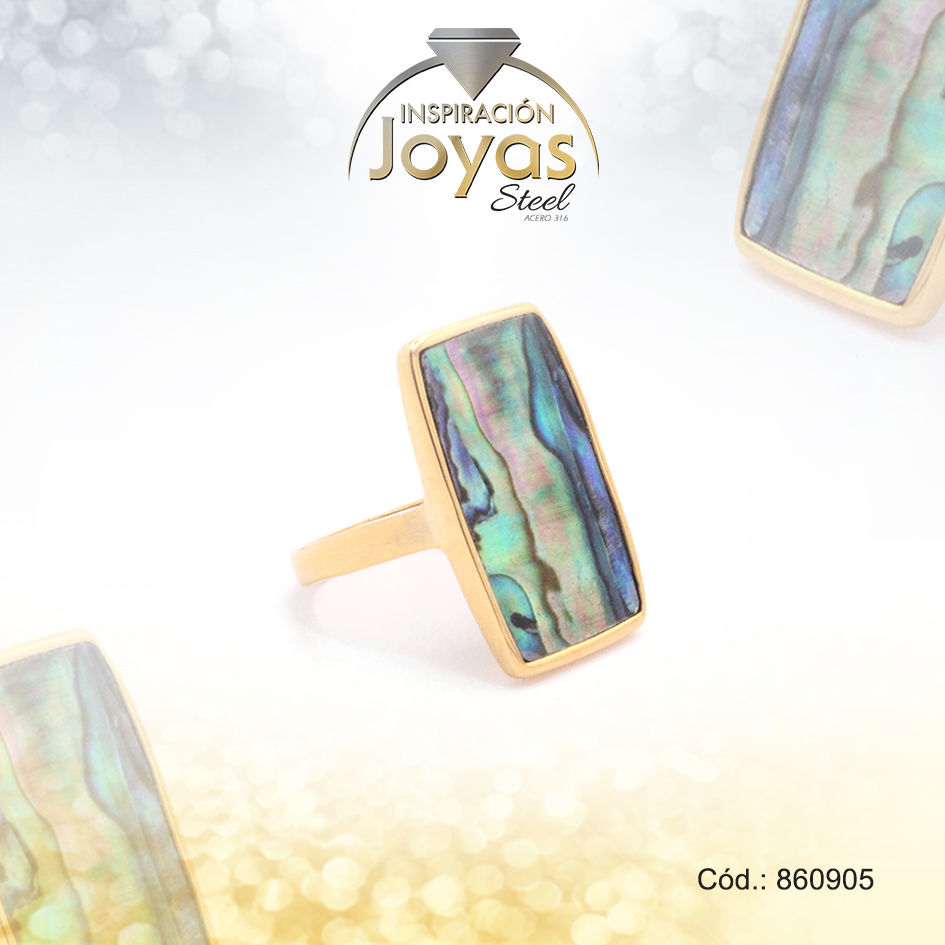860905 Anillo de Acero Variado Concha de Abalone Dorado Cuadrado Talla 7 - 860905 - Imagen 1