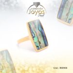 Anillo de Acero Variado Concha de Abalone Dorado Cuadrado Talla 8 - 860906