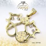 Dije de Acero Aleación Circón Dorado Gato - 870182