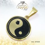 Dije de Acero Aleación Esmalte Dorado Blanco y Negro Ying y Yang - 870228