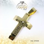 Dije de Acero Religioso Circón Dorado Cruz Padre Nuestro - 870249