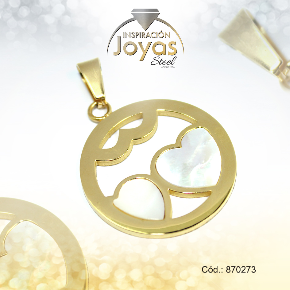 870273 Dije de Acero Aleación Nácar Dorado Corazón - 870273 - Imagen 1